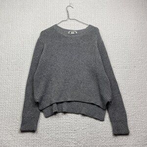 H & M Wom Sz M Bulky Knit Sweater Gray Long Sleeves Cropped Side Zippers Waist